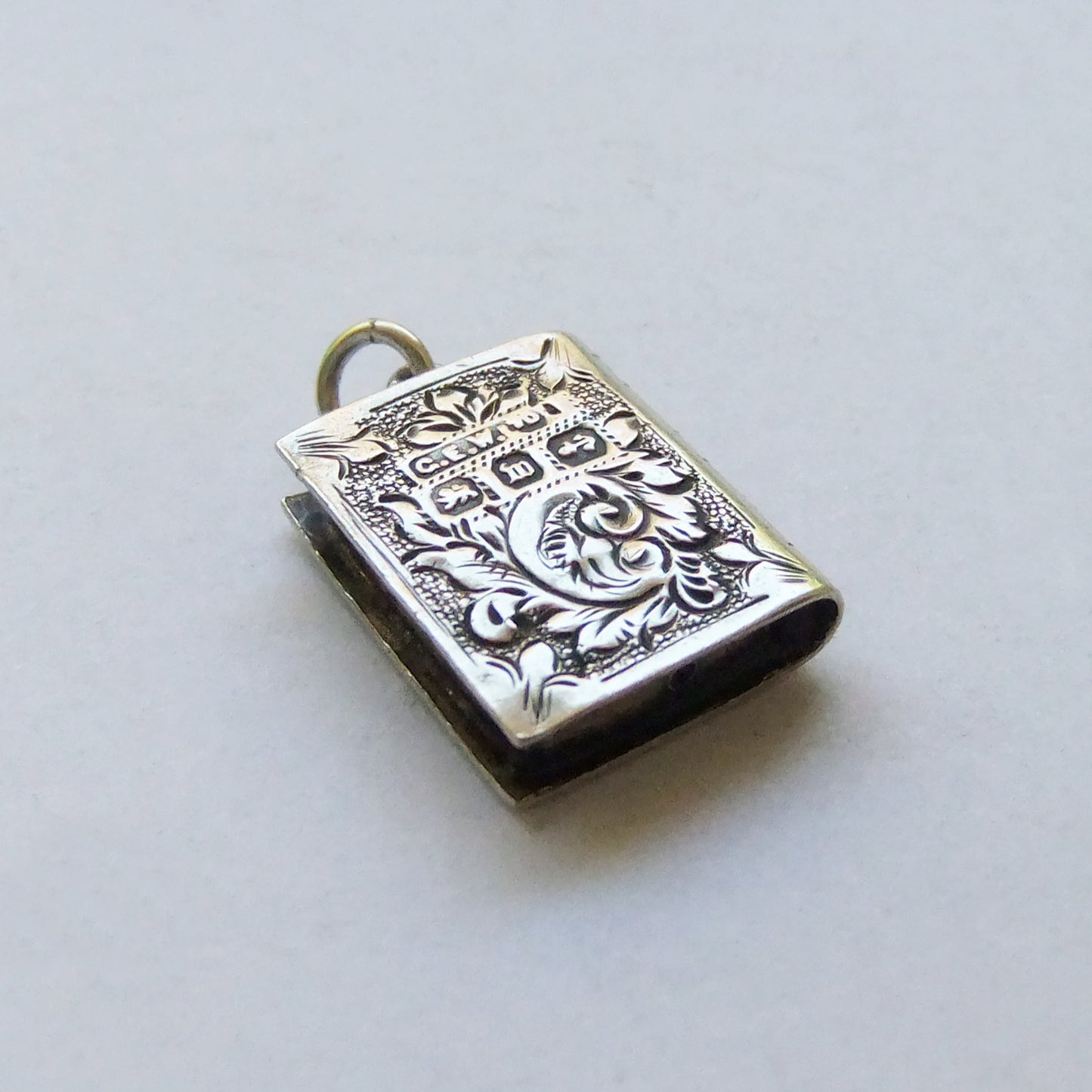 Victorian Book Pendant Silver Victorian Engraved Charm