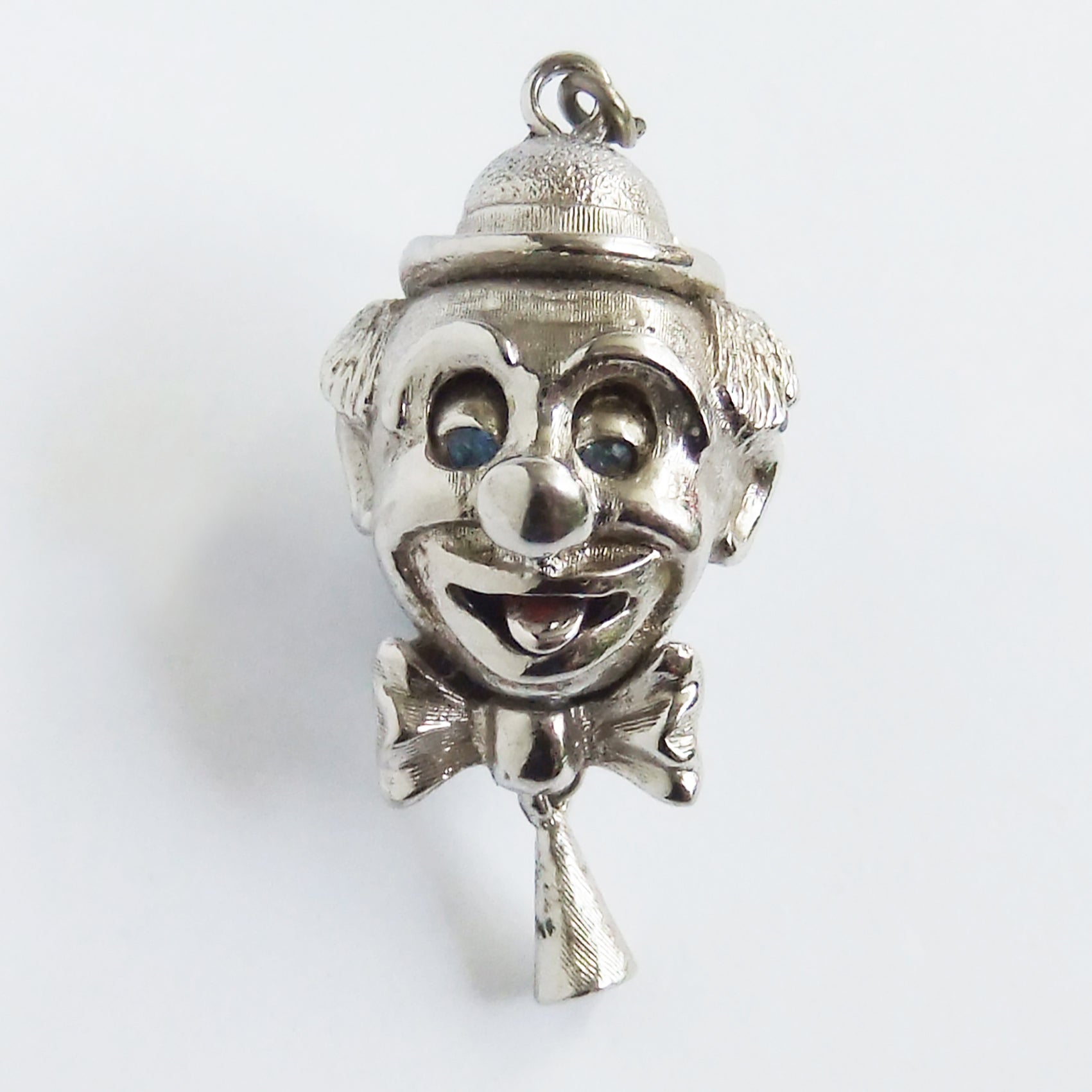 Vintage Monet Clown Head Charm Silver Tone Metal Tongue Eyes