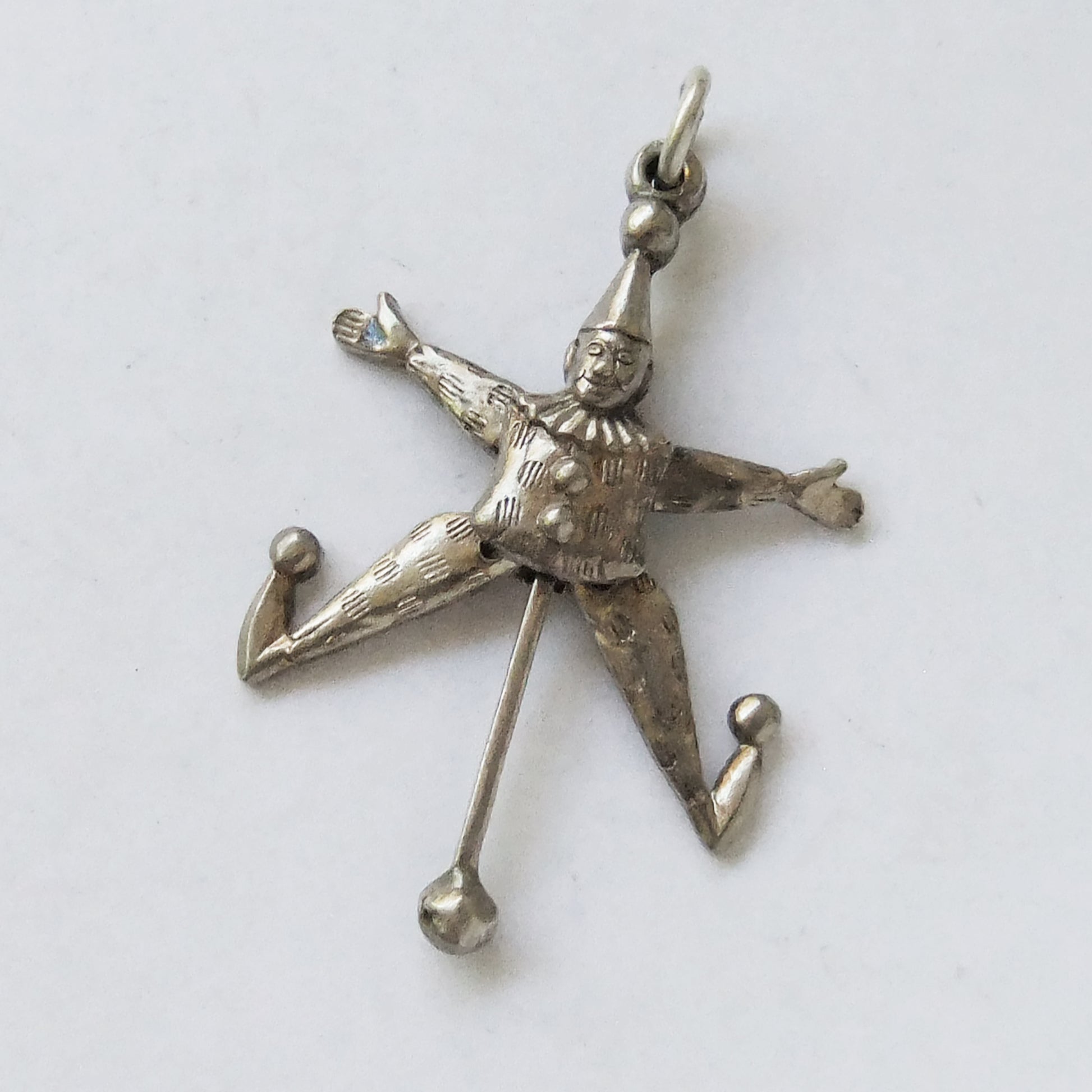 Antique moving jester charm silver