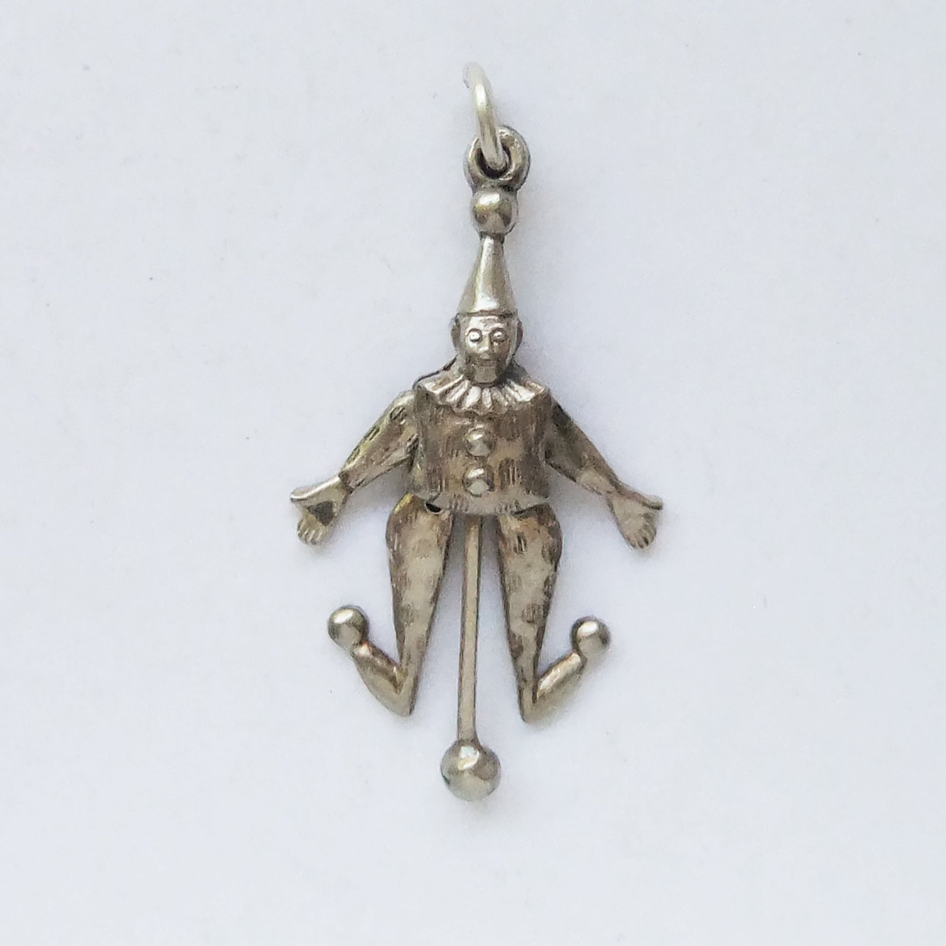 Antique articulated moving clown charm silver