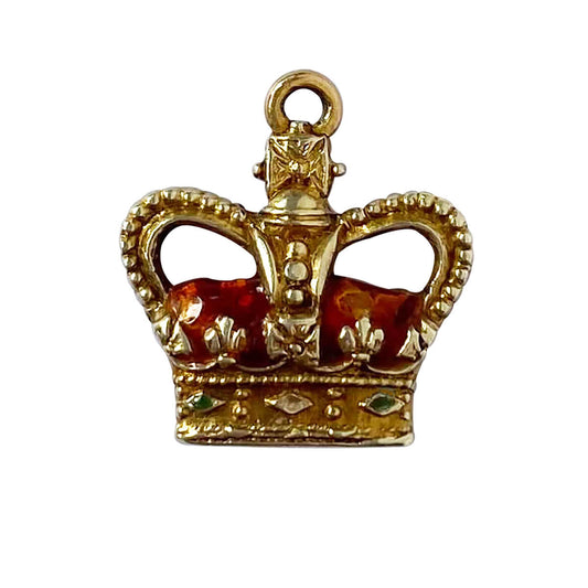 Vintage 9ct gold and enamel crown charm royal pendant from Charmarama
