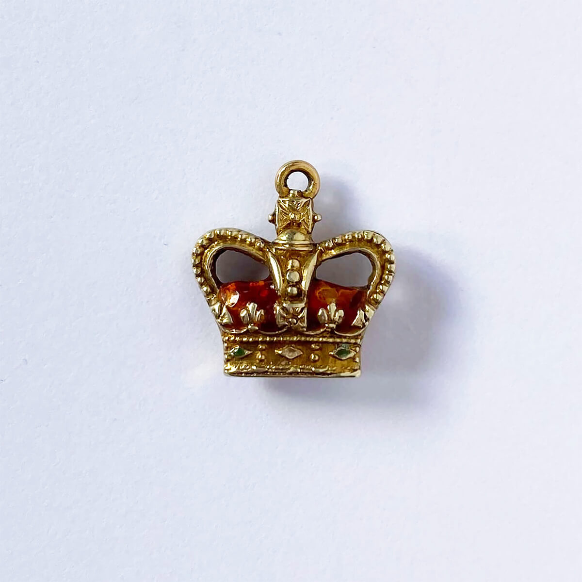 C&F 9ct gold and red enamel crown charm royalty pendant from Charmarama