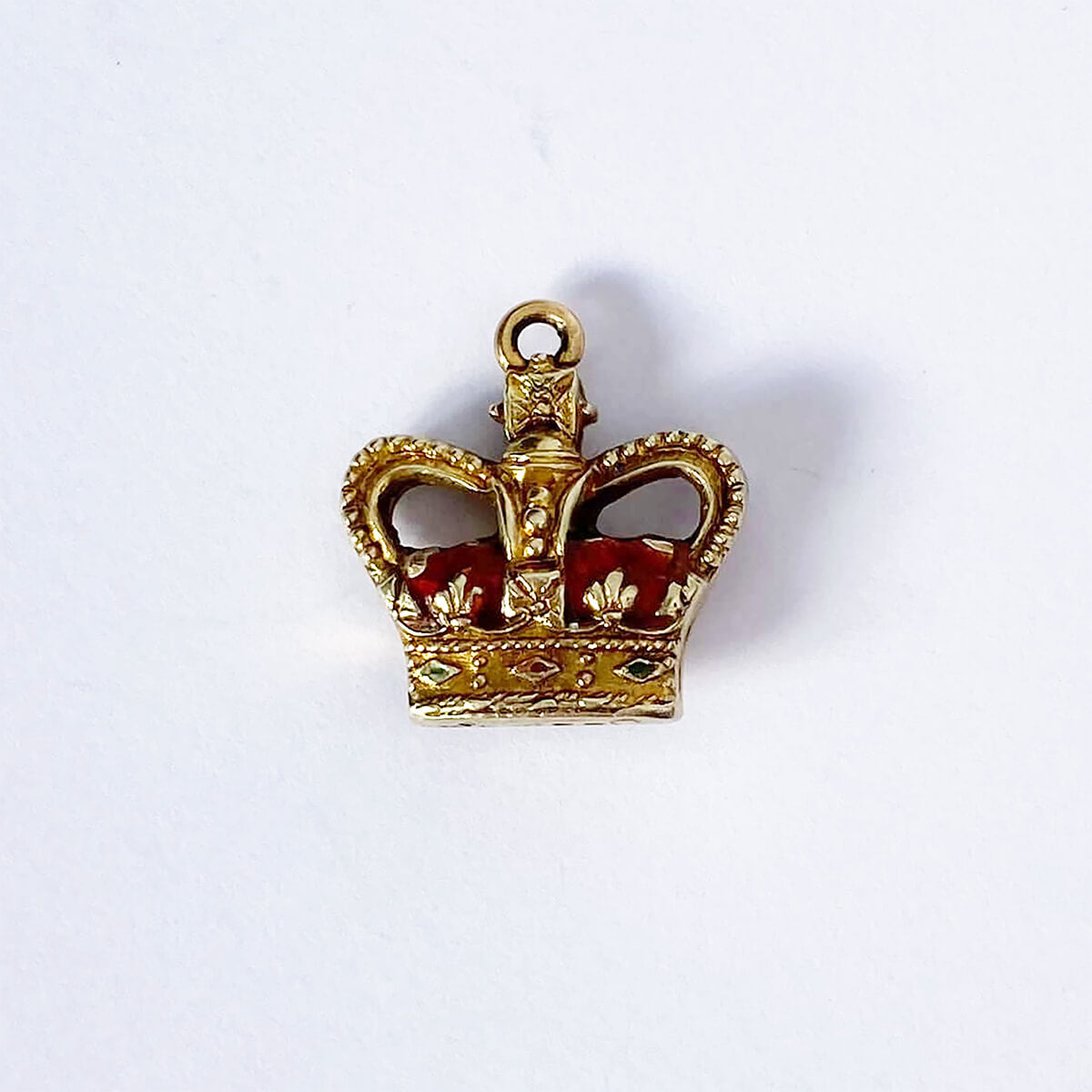 1952 made coronation crown charm in 9 carat gold with enamel