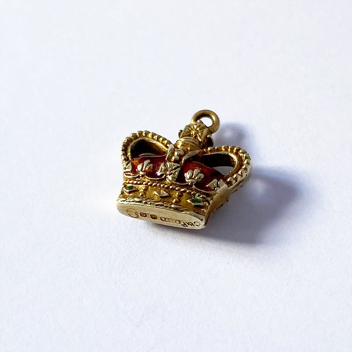 C&F 9ct gold and red enamel crown charm royalty pendant from Charmarama