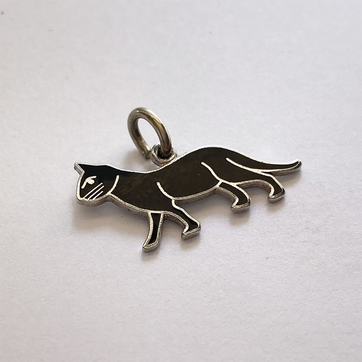 1960s Wells Black Cat Charm Sterling Silver on Original Card