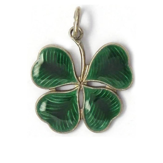 Four Leaf Clover Charm sterling silver with green enamel Vintage Griffith maker