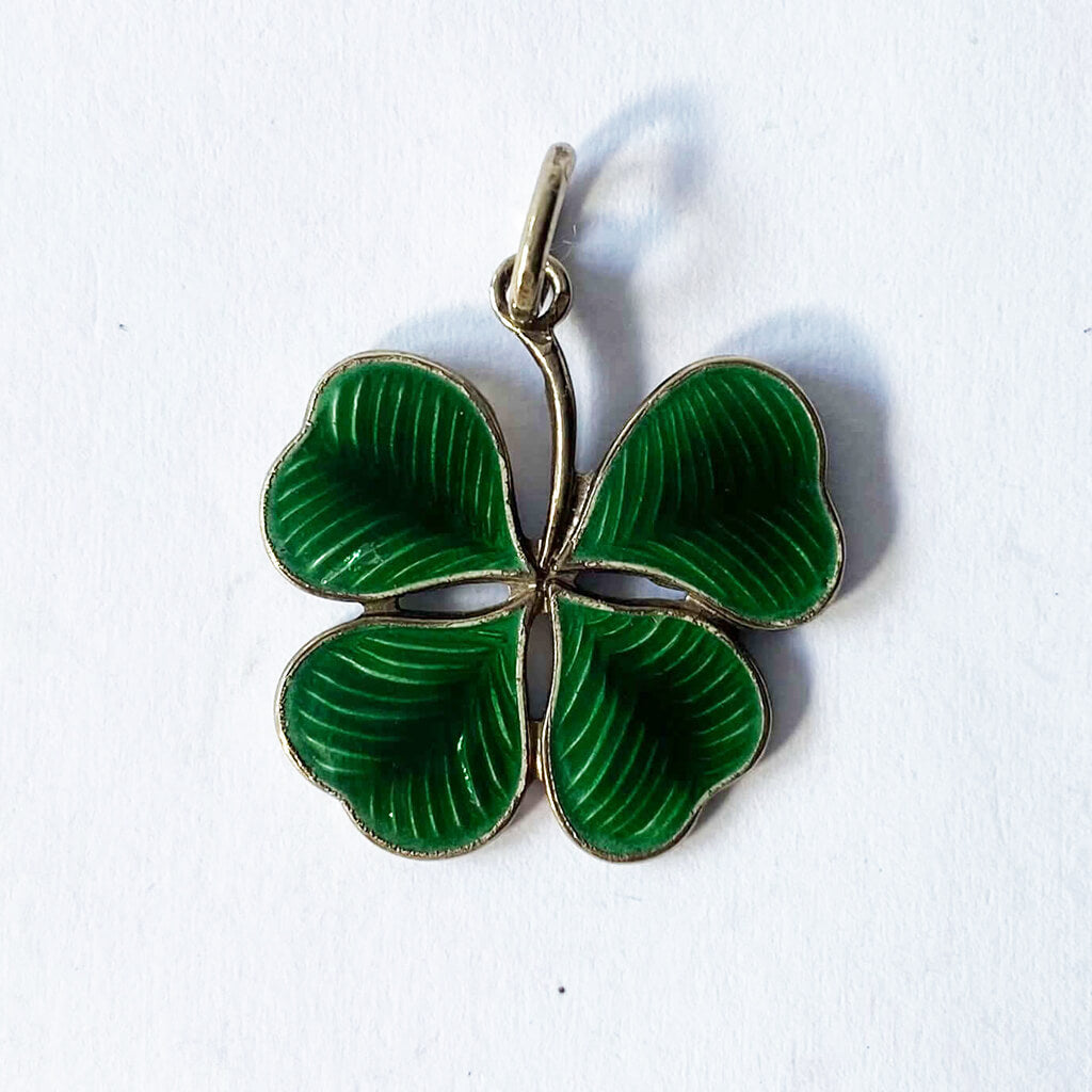 Lucky Four Leaf Clover Leaf Charm sterling silver with green enamel Vintage Griffith maker
