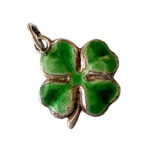Vintage four leaf clover charm sterling silver with green enamel pendant from Charmarama