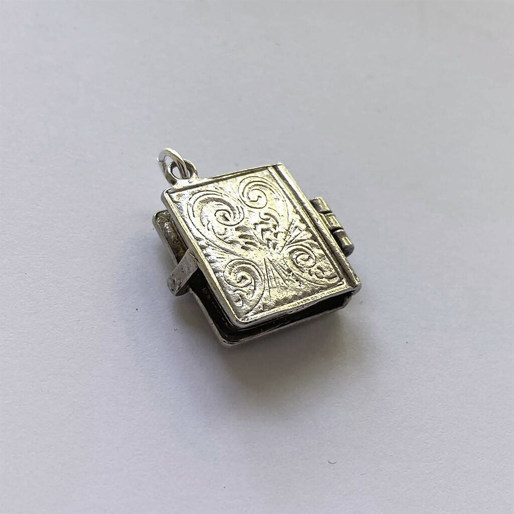 Vintage silver opening driving licence book charm with papers inside pendant