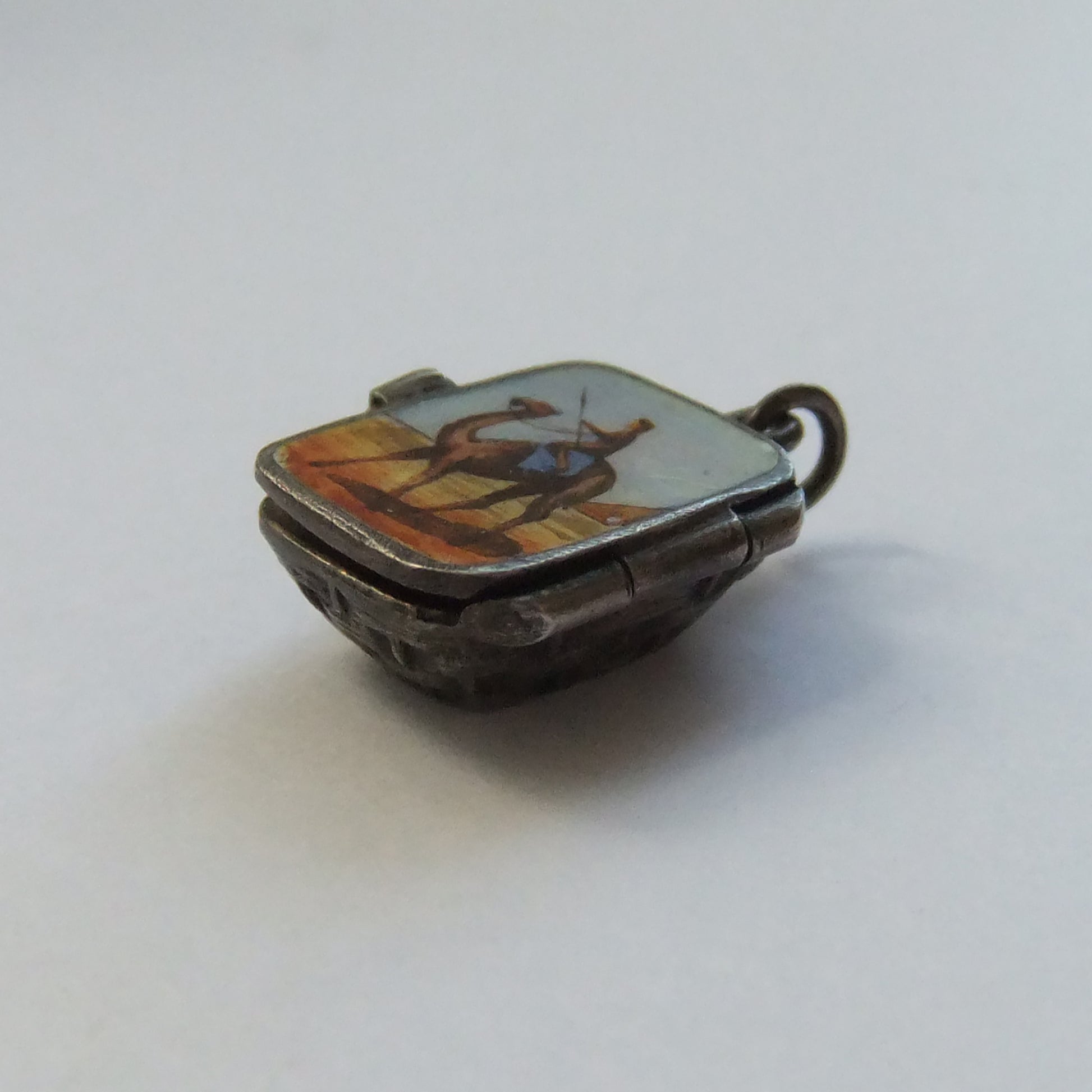Rare Antique Enamel Egyptian Basket Charm with Baby