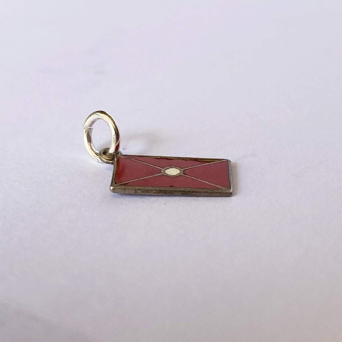 Silver and red enamel vintage envelope charm from Charmarama