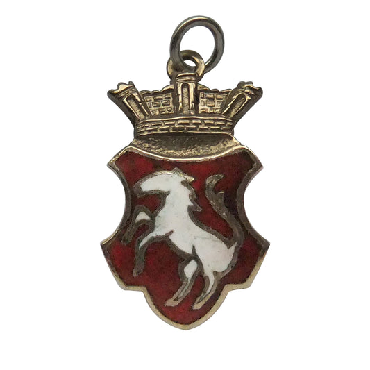 Emblem Charm White Horse on Red Background with Crown