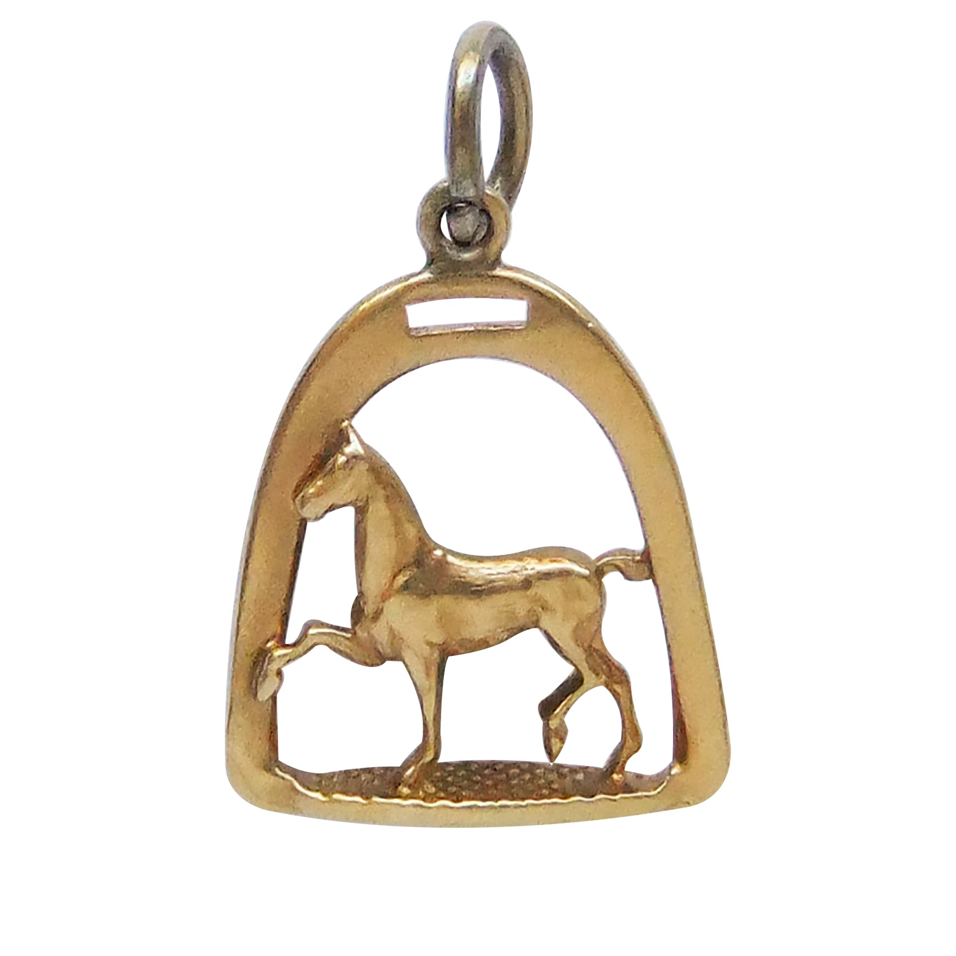 Horse and Stirrup Charm 14k yellow gold pendant