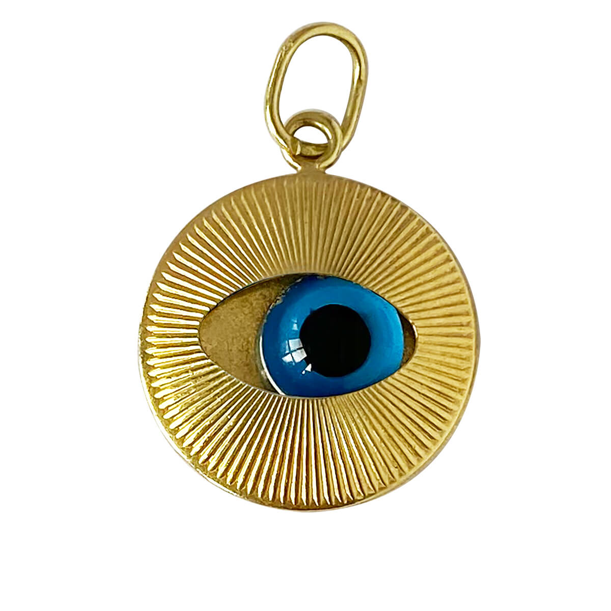 9 carat yellow gold all seeing eye with moving blue glass pupil
