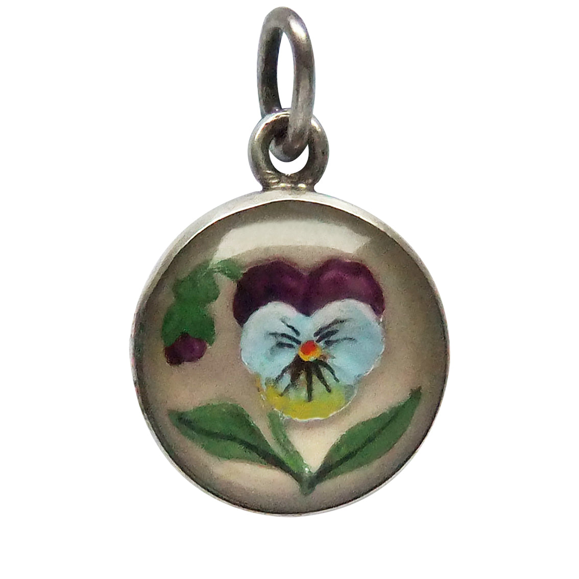 Antique Reverse Crystal Pansy Flower Charm Edwardian Essex