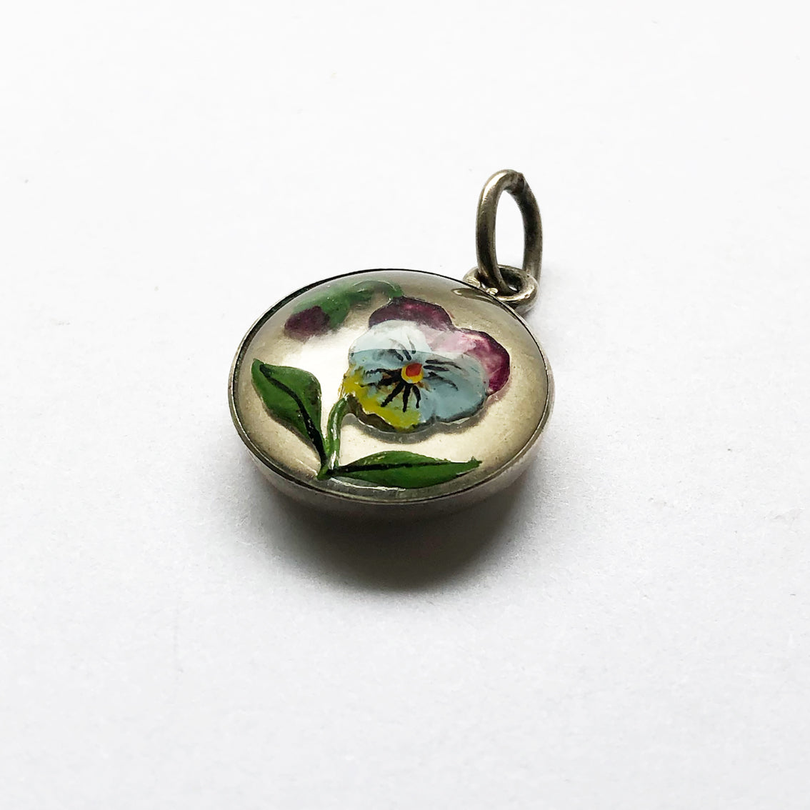 Antique Essex Crystal Pansy Flower Charm Edwardian Reverse