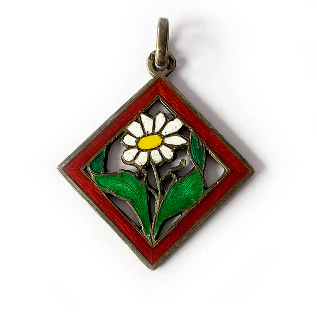 Vintage silver enamel daisy flower charm or pendant from Charmarama Charms