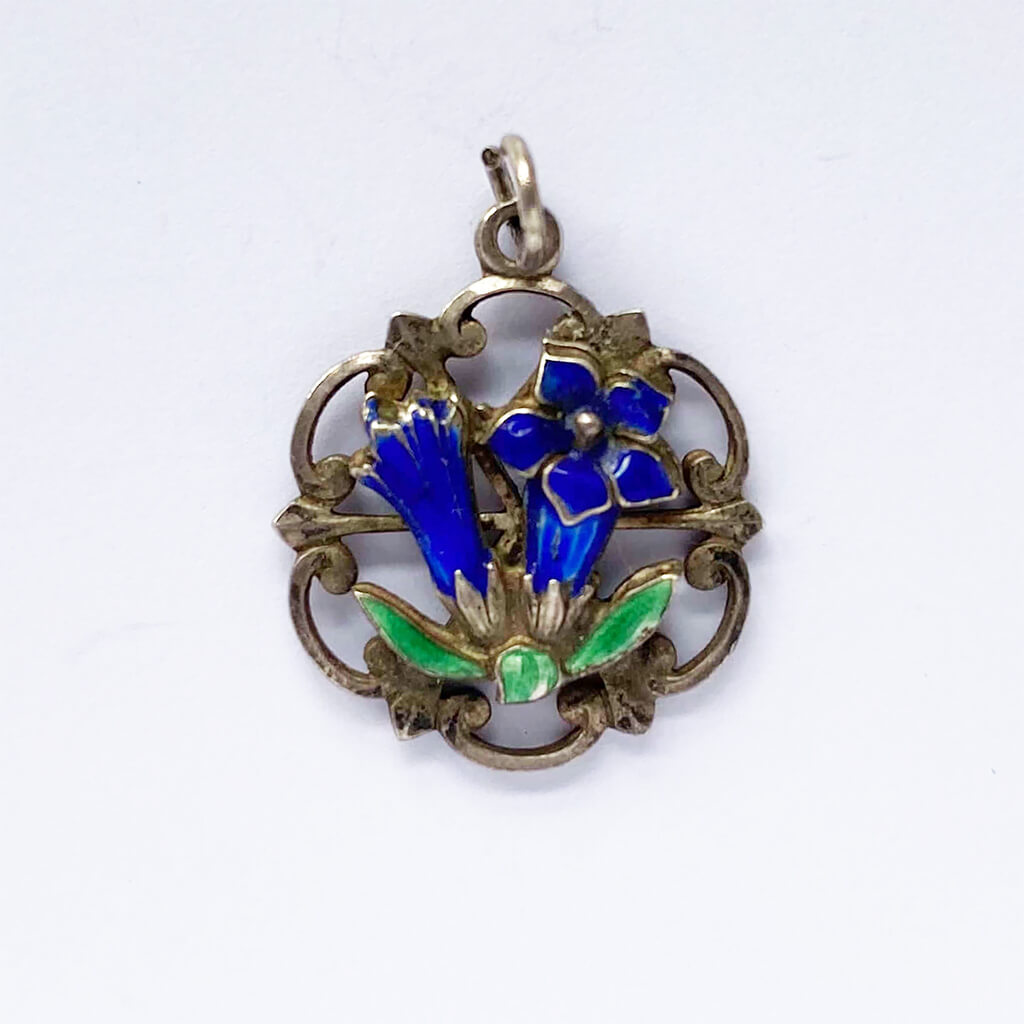 Blue gentian flower charm enamel jewellery pendant