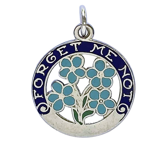Vintage forget me not flower Sterling silver and enamel pendant from Charmarama Charms