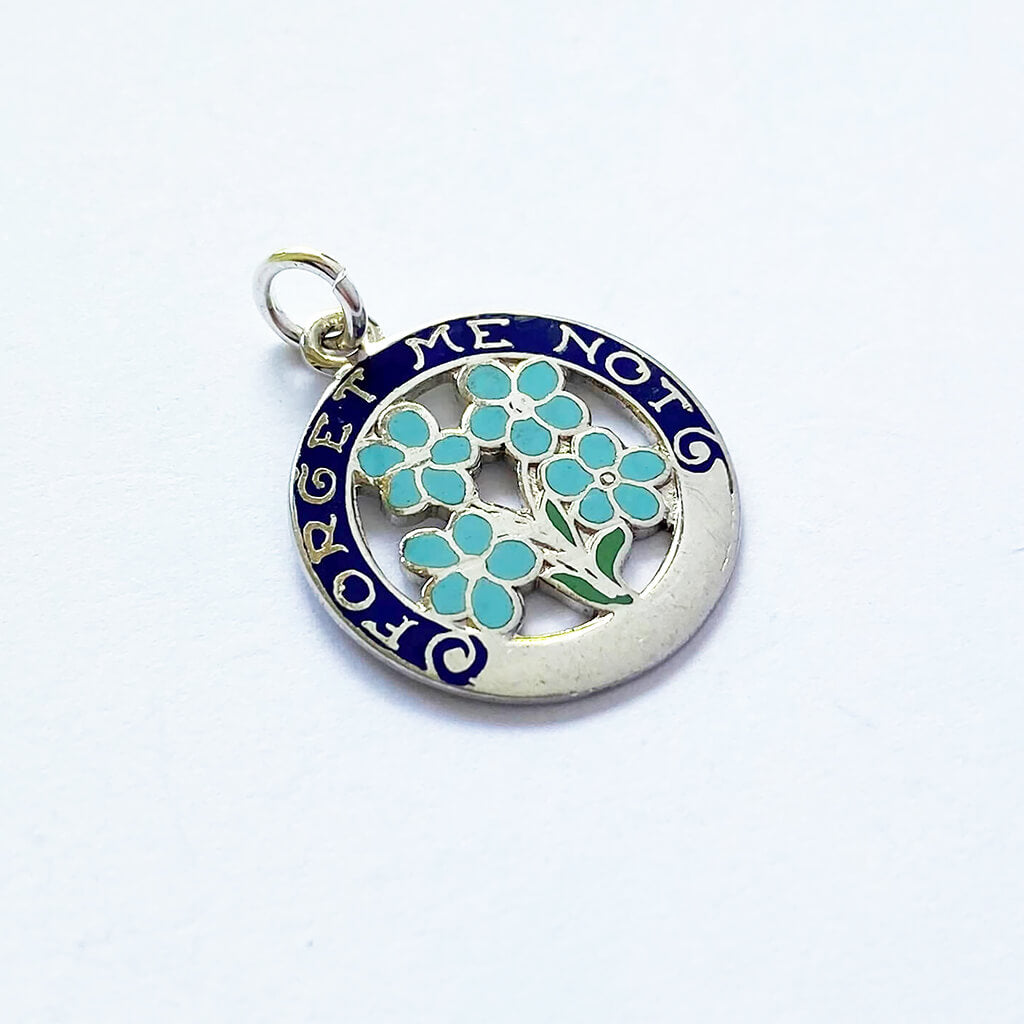 Vintage forget me not flower Sterling silver and enamel pendant from Charmarama Charms