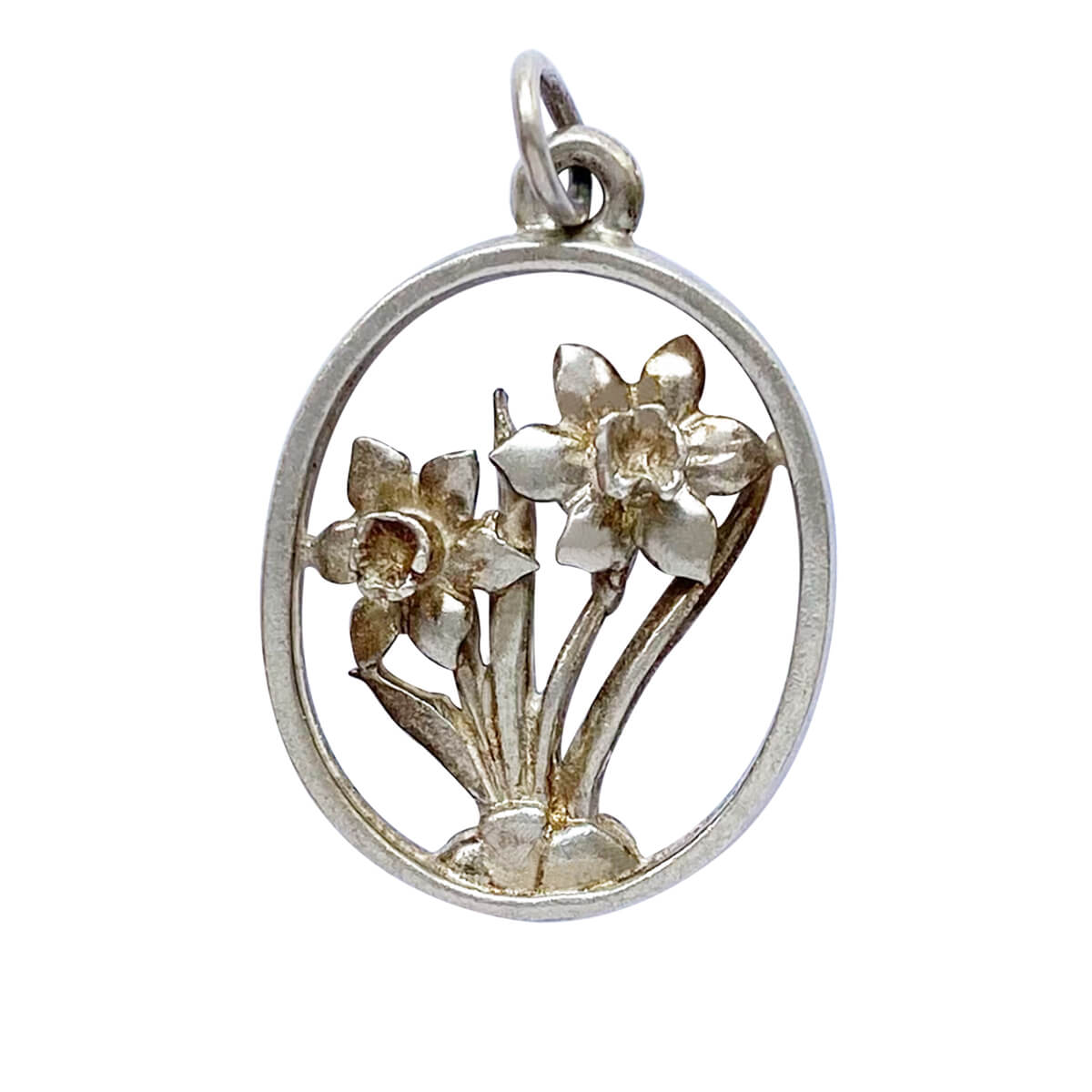 Vintage daffodil flowers charm sterling silver pendant from Charmarama Welsh symbol Birmingham silver