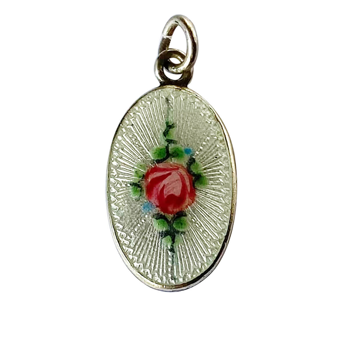 Vintage guilloche enamel pink rose charm sterling silver pendant from Charmarama