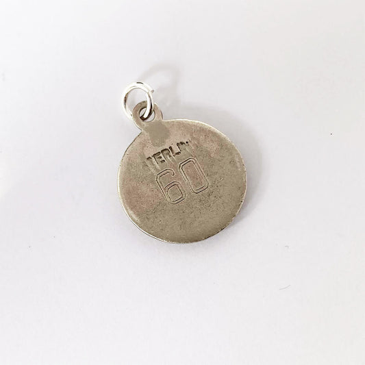 FMN flower vintage sixtieth charm sterling silver and guilloche enamel pendant