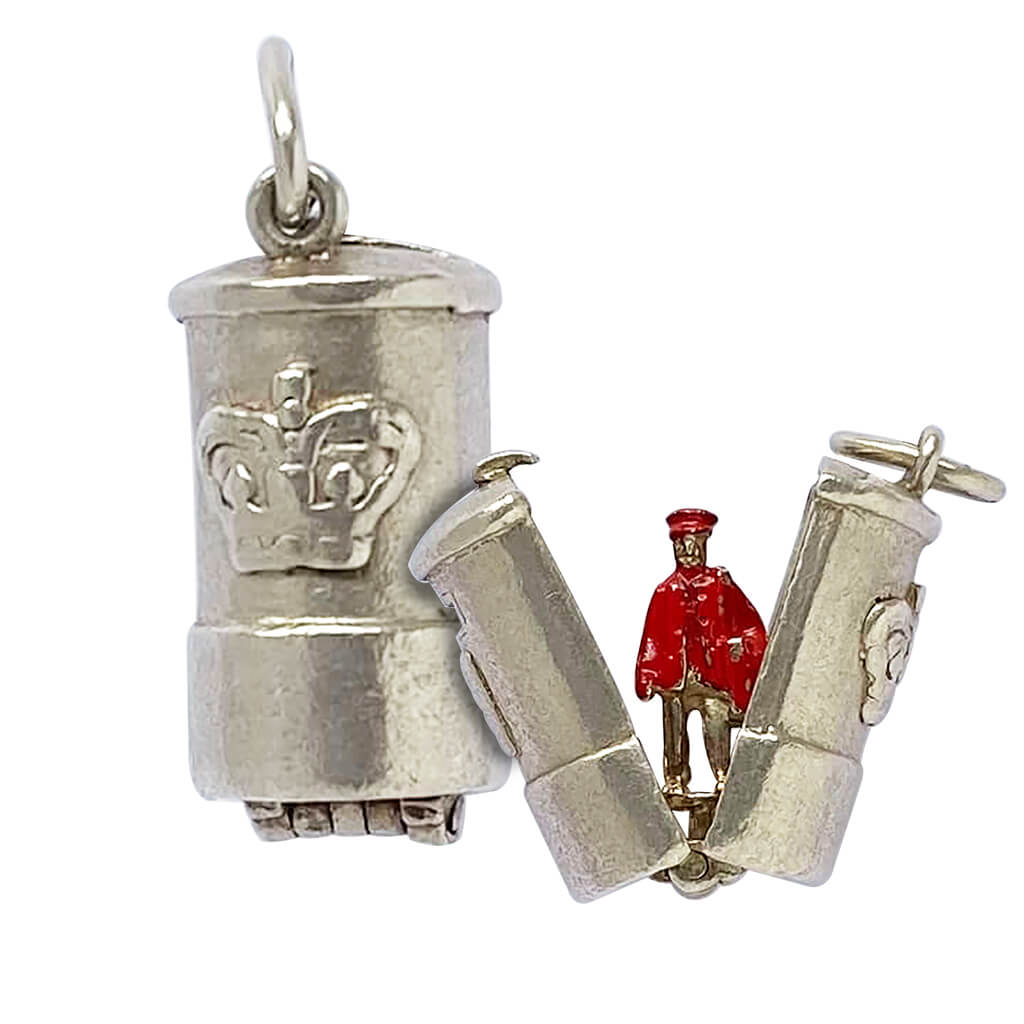 Letterbox charm opens to postman vintage silver pendant