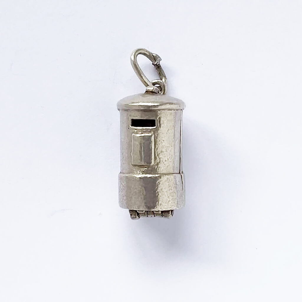 Letterbox charm opens to enamel red postman vintage silver pendant