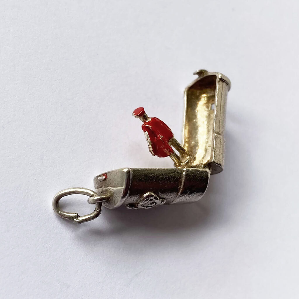 Royal Mail pillarbox charm opening to red enamel postman vintage silver pendant
