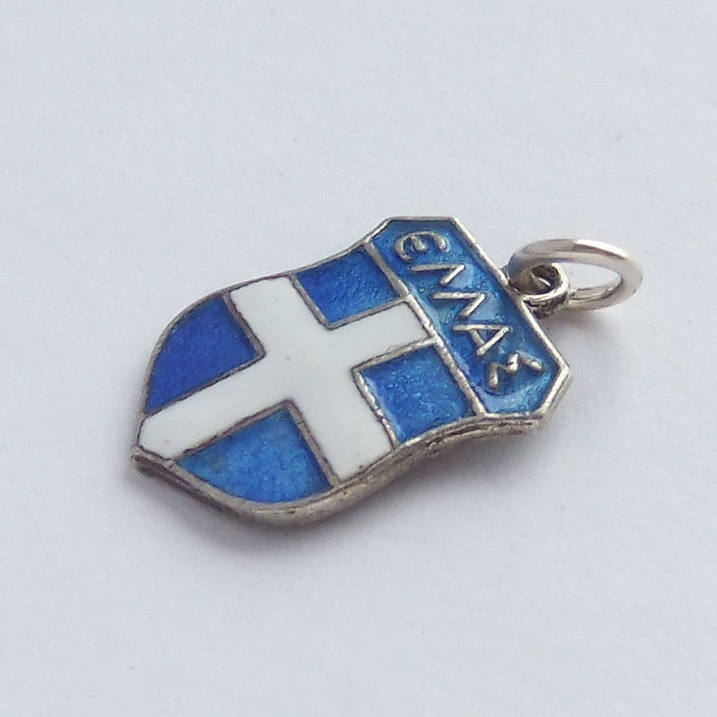 Greece Travel Shield Charm Silver Blue Enamel