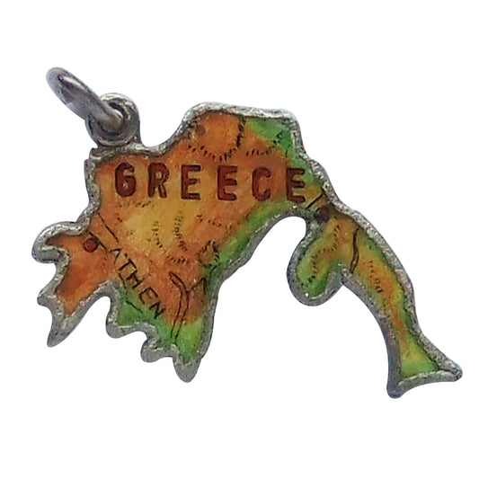 Vintage REU Greece Map Charm Sterling Silver Enamel