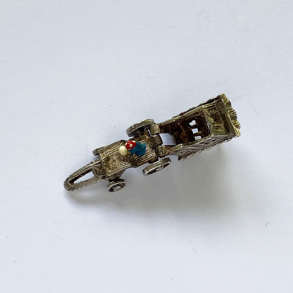 Gypsy caravan silver enamel charm pendant opens to fortune teller vintage English
