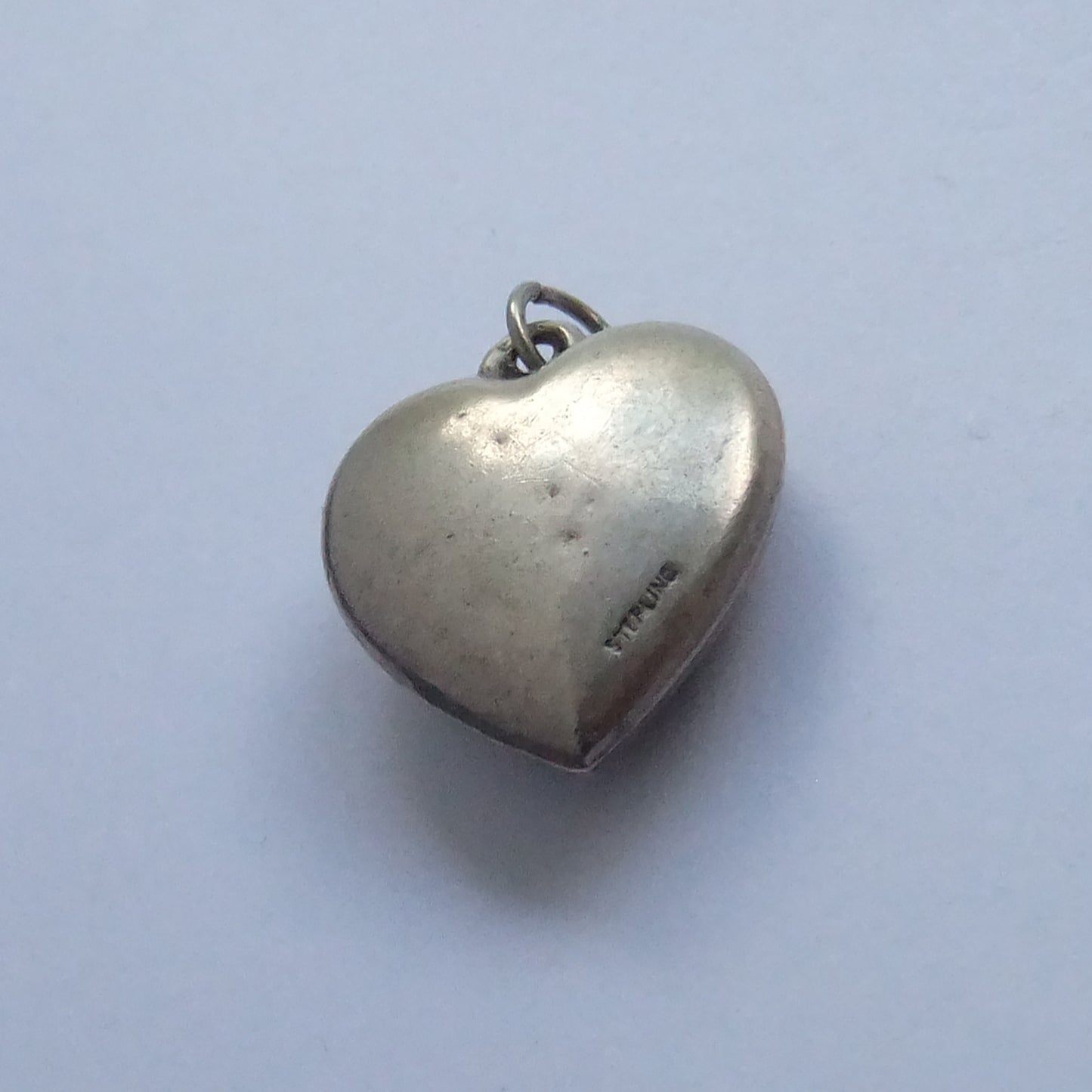 Vintage Waterlily Flower Puffy Heart Charm Sterling Silver