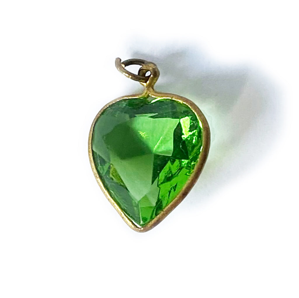 Antique Edwardian green glass heart charm from Charmarama Charms