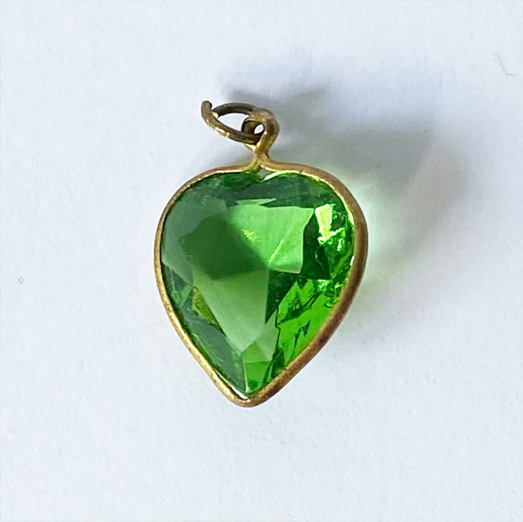 Antique Edwardian green glass heart charm from Charmarama Charms