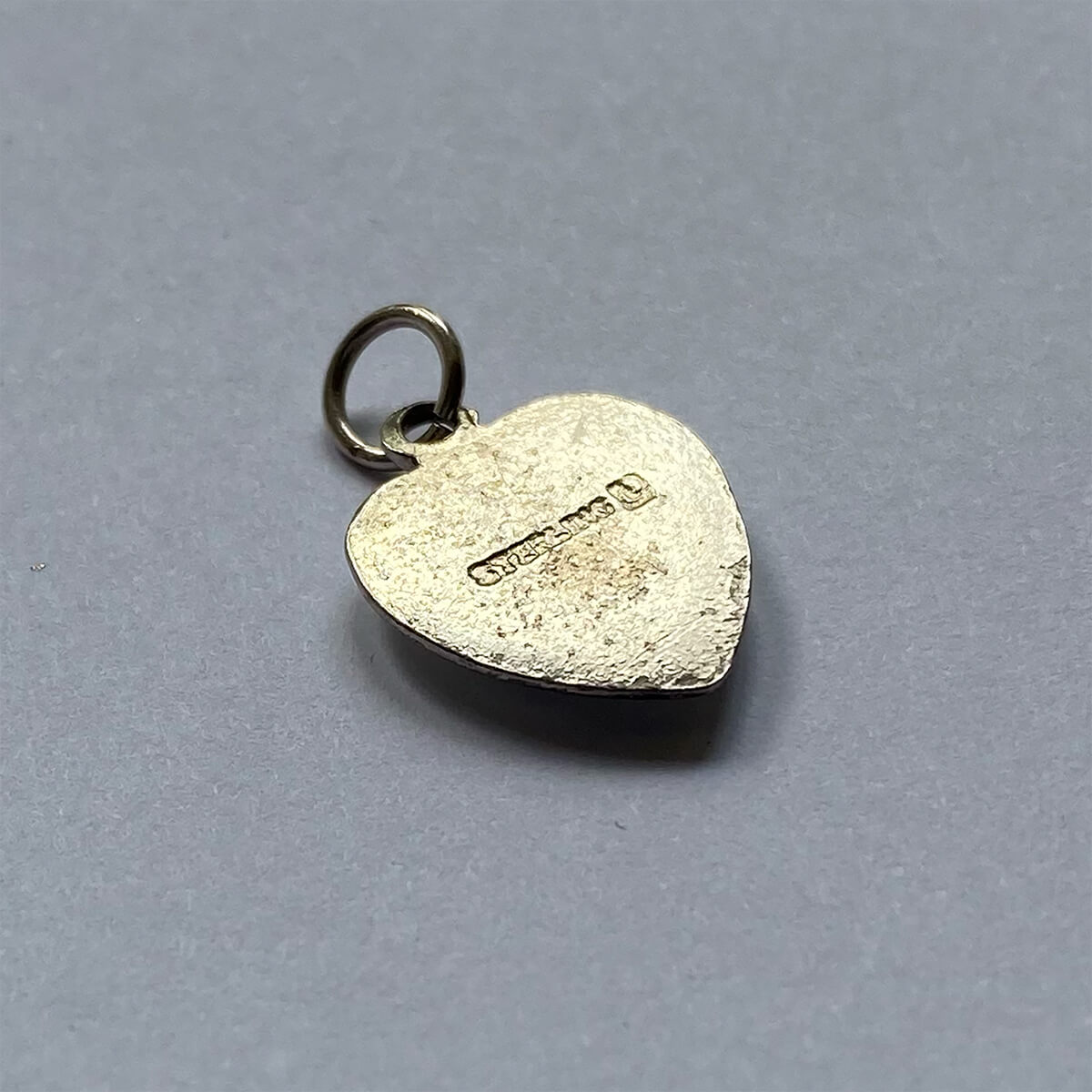 Vintage heart charm guilloche enamel rose flower sterling silver pendant from Charmarama Reverse