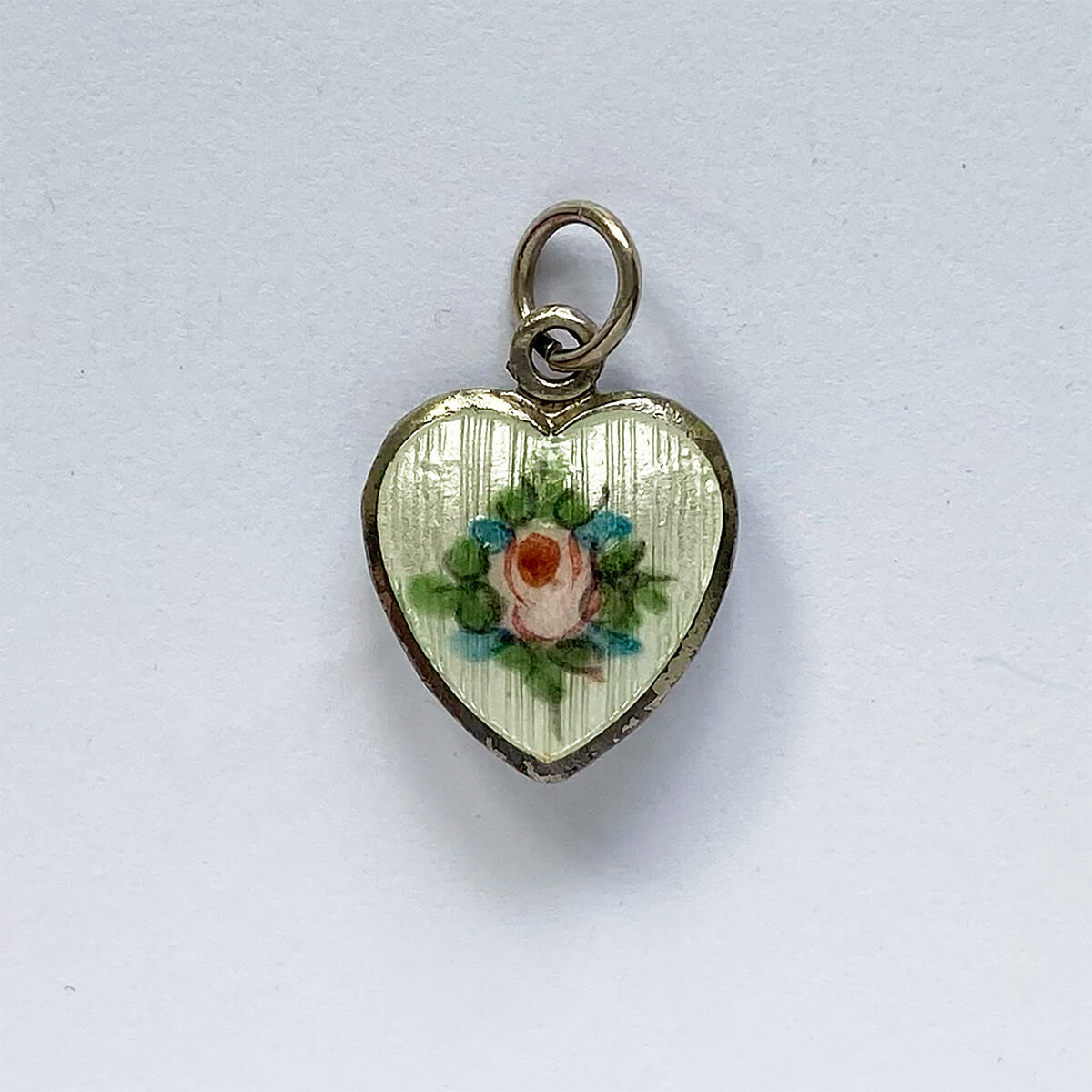 Love heart charm guilloche enamel pink rose blue flowers sterling silver pendant from Charmarama