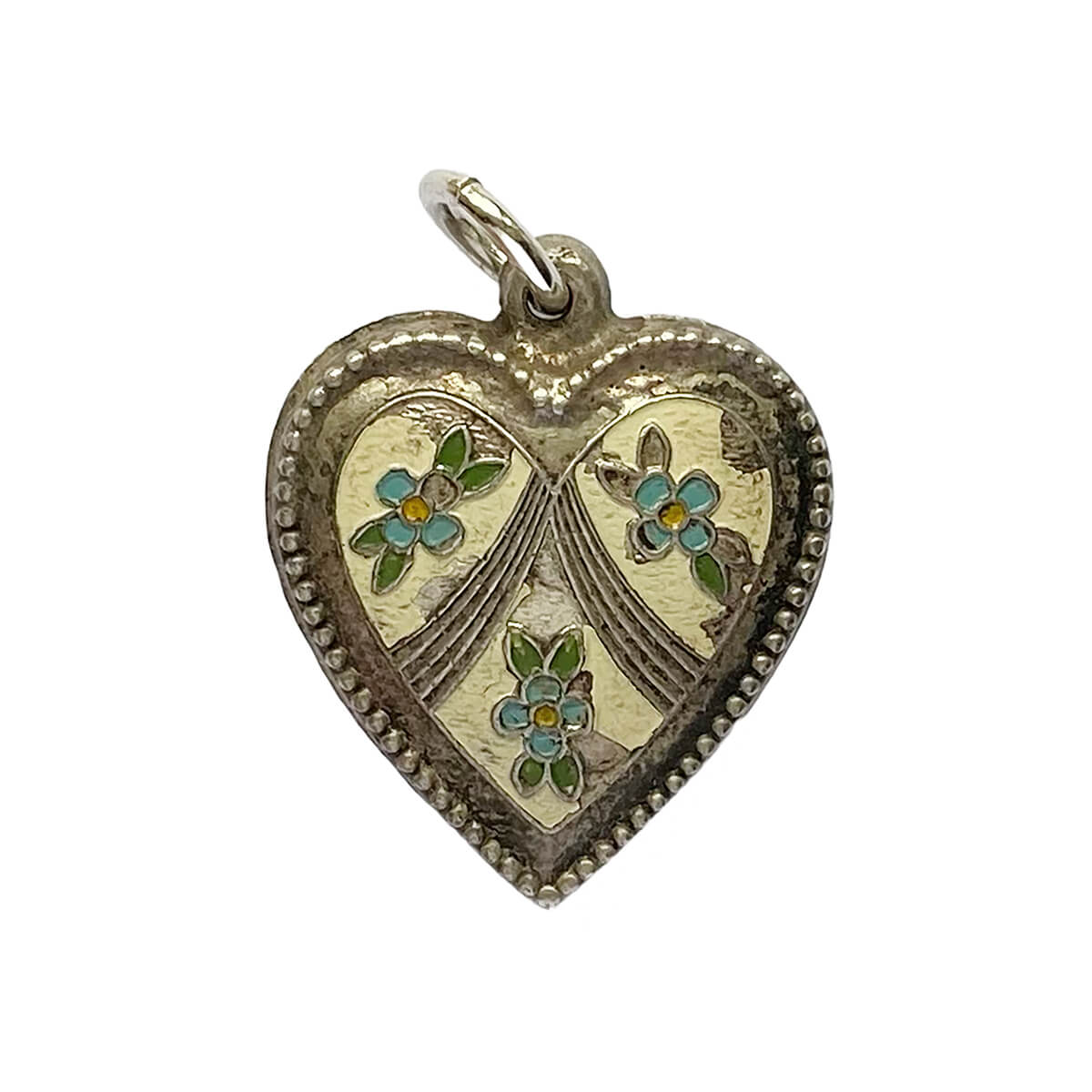 Vintage puffed heart charm with forget me not flowers sterling silver pendant from Charmarama