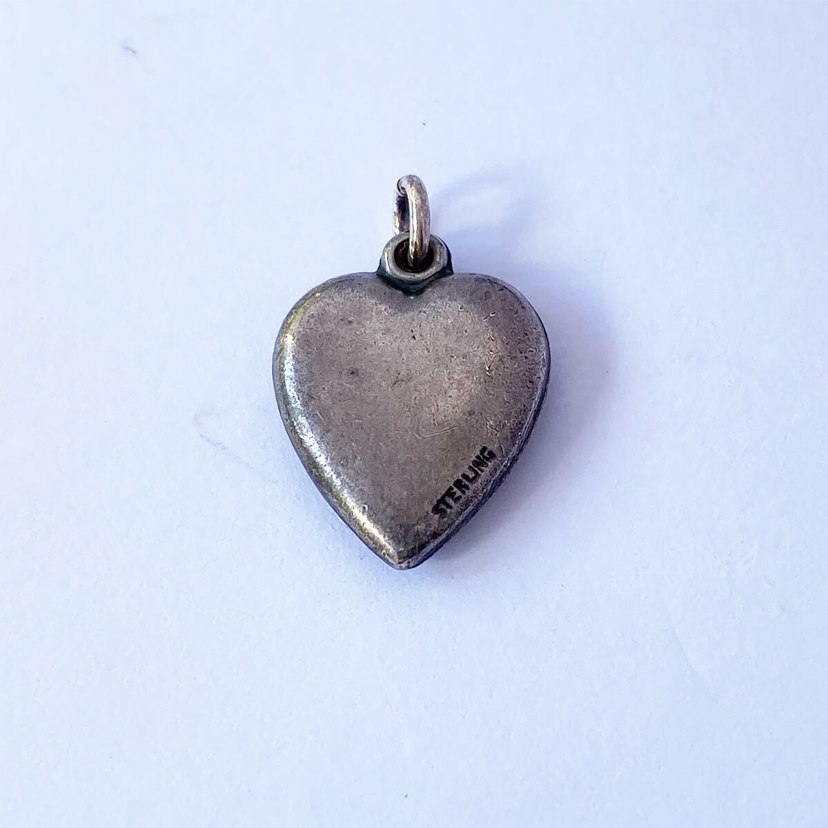 Vintage puffed heart sterling silver charm forget me not flowers charm
