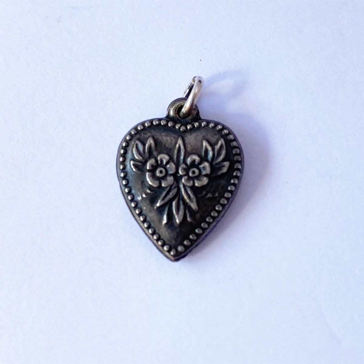 Sterling silver vintage Valentine love heart with flowers and leaves charm from Charmarama
