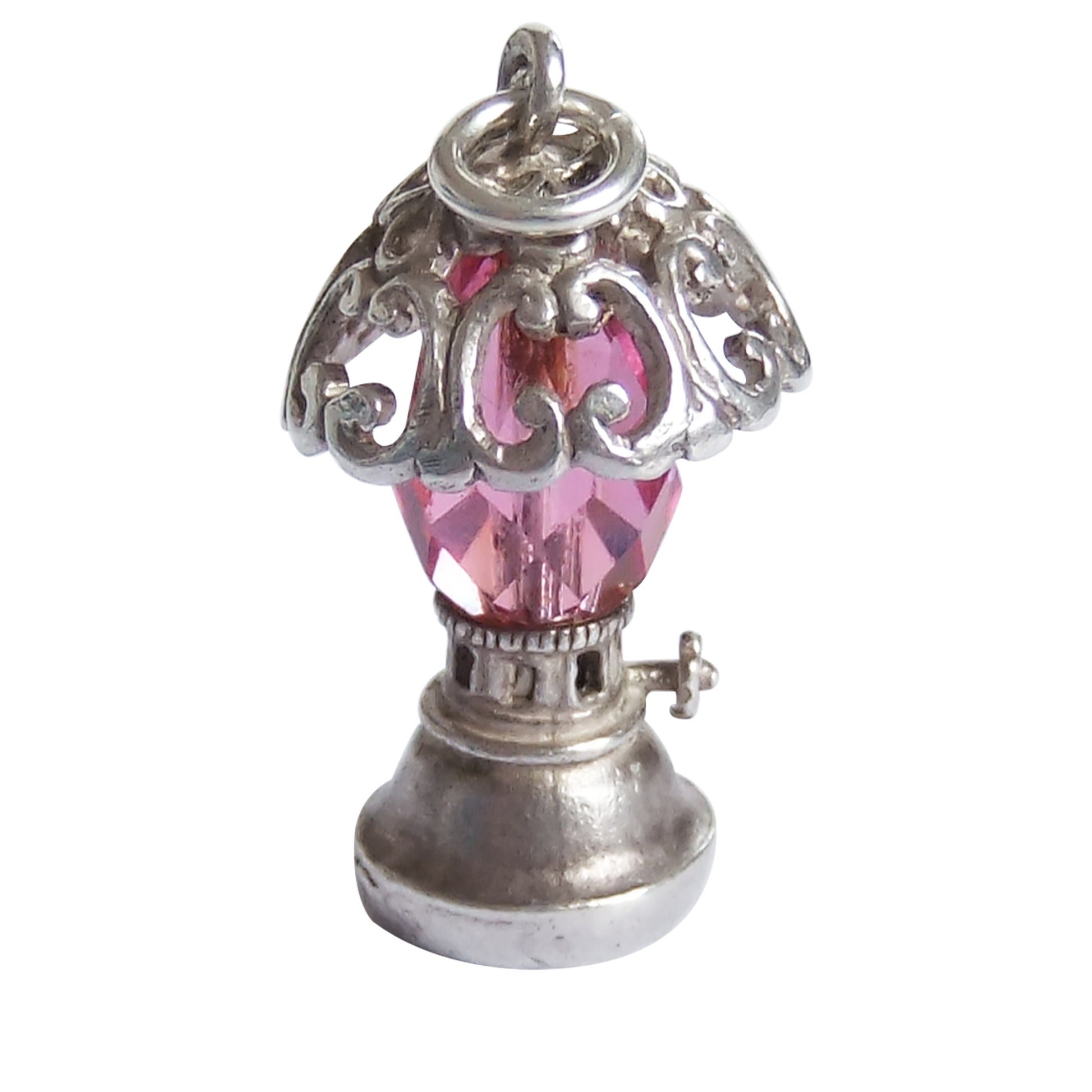 Vintage Silver Table Lamp Charm with Pink Crystal
