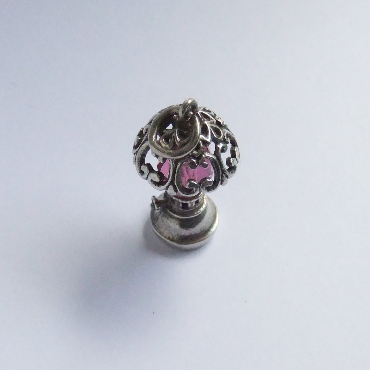 Silver Table Lamp Charm with Pink Crystal Vintage Pendant