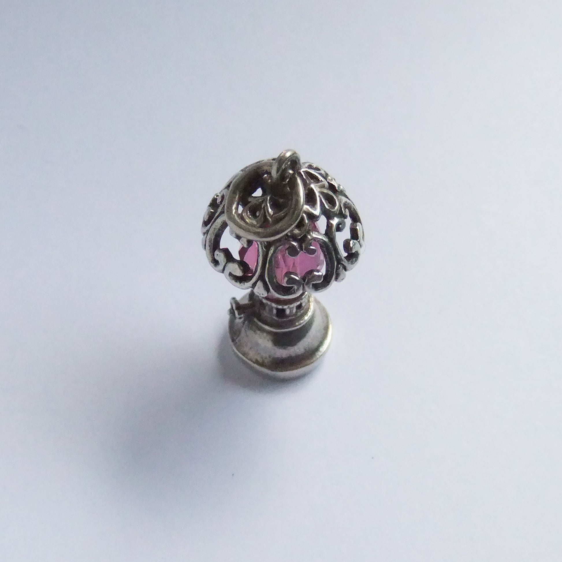 Silver Table Lamp Charm with Pink Crystal Vintage Pendant