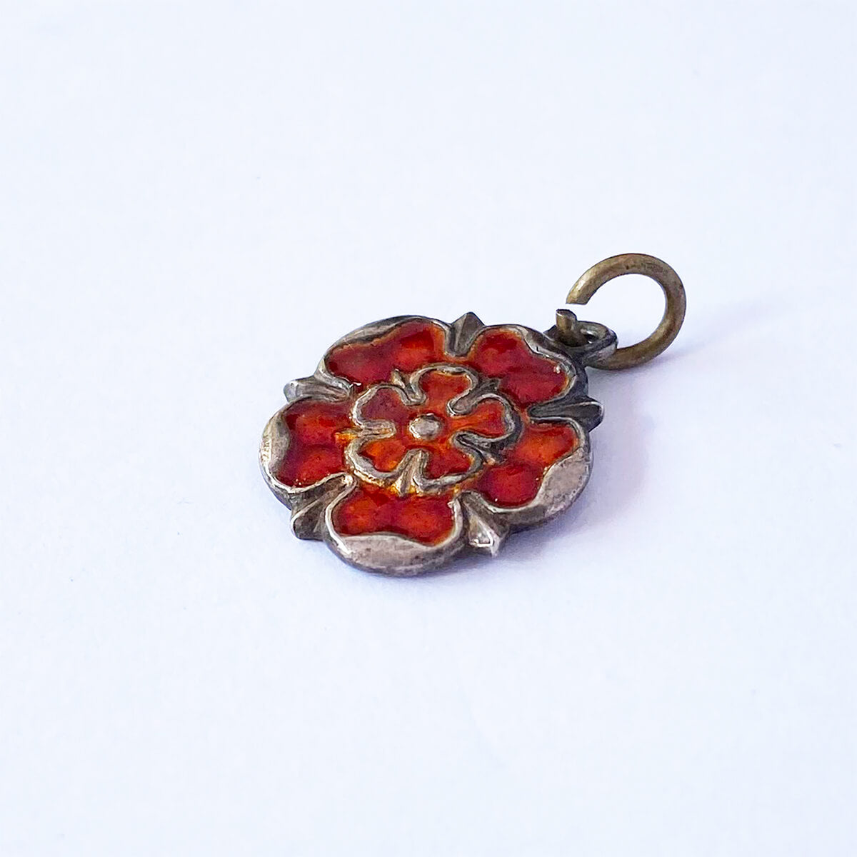 Silver and red enamel vintage Lancaster rose charm from Charmarama