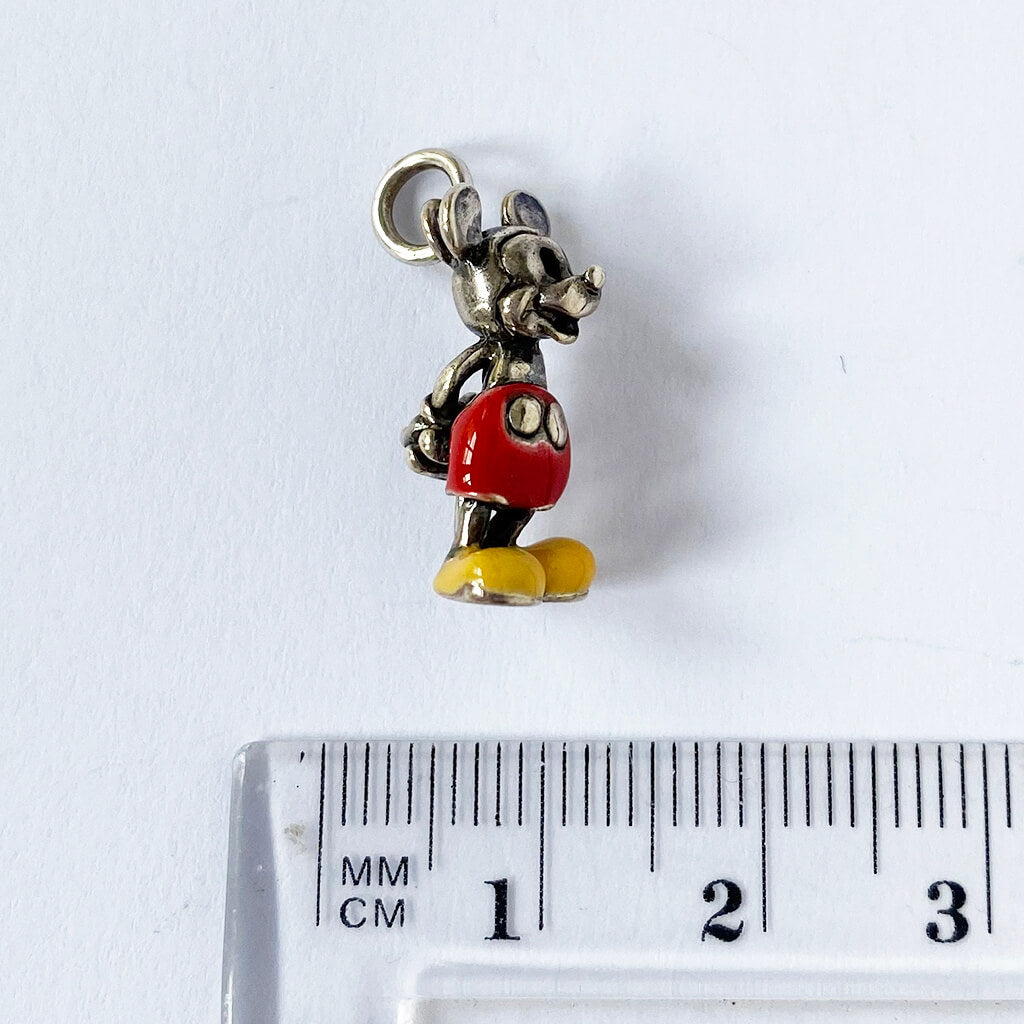 Sterling Silver Vintage Charm Mickey Mouse Red Yellow Enamel