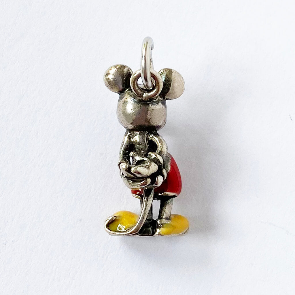 Sterling Silver Vintage Charm Mickey Mouse Red Yellow Enamel