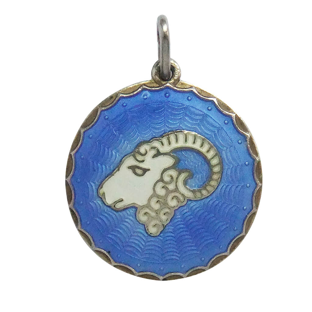 Norwegian Vintage Blue Enamel Aries Zodiac Pendant Charmarama Charms