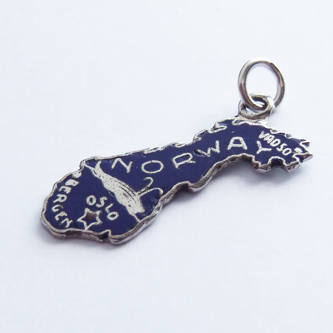 Vintage Norway Map Enamel Sterling Silver Charm by Aetna