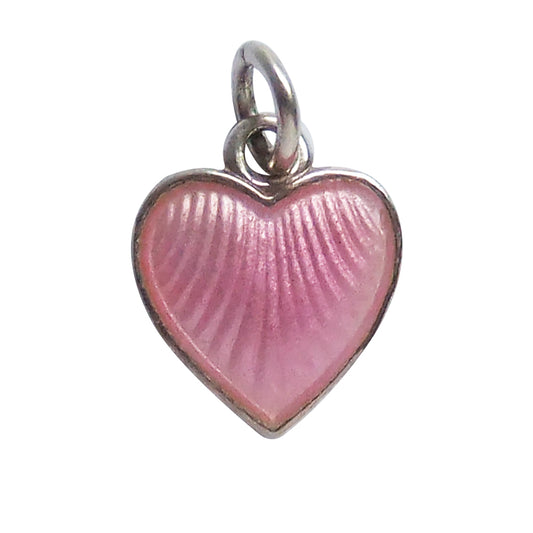 Vintage Norwegian Heart Charm Sterling Silver Pink Enamel